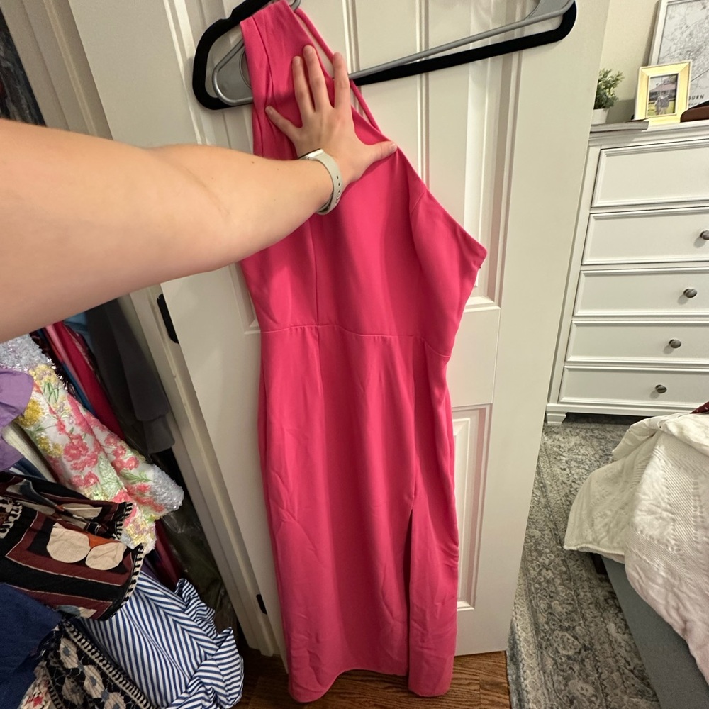 MAJORELLE Fuchsia One-Shoulder Dress